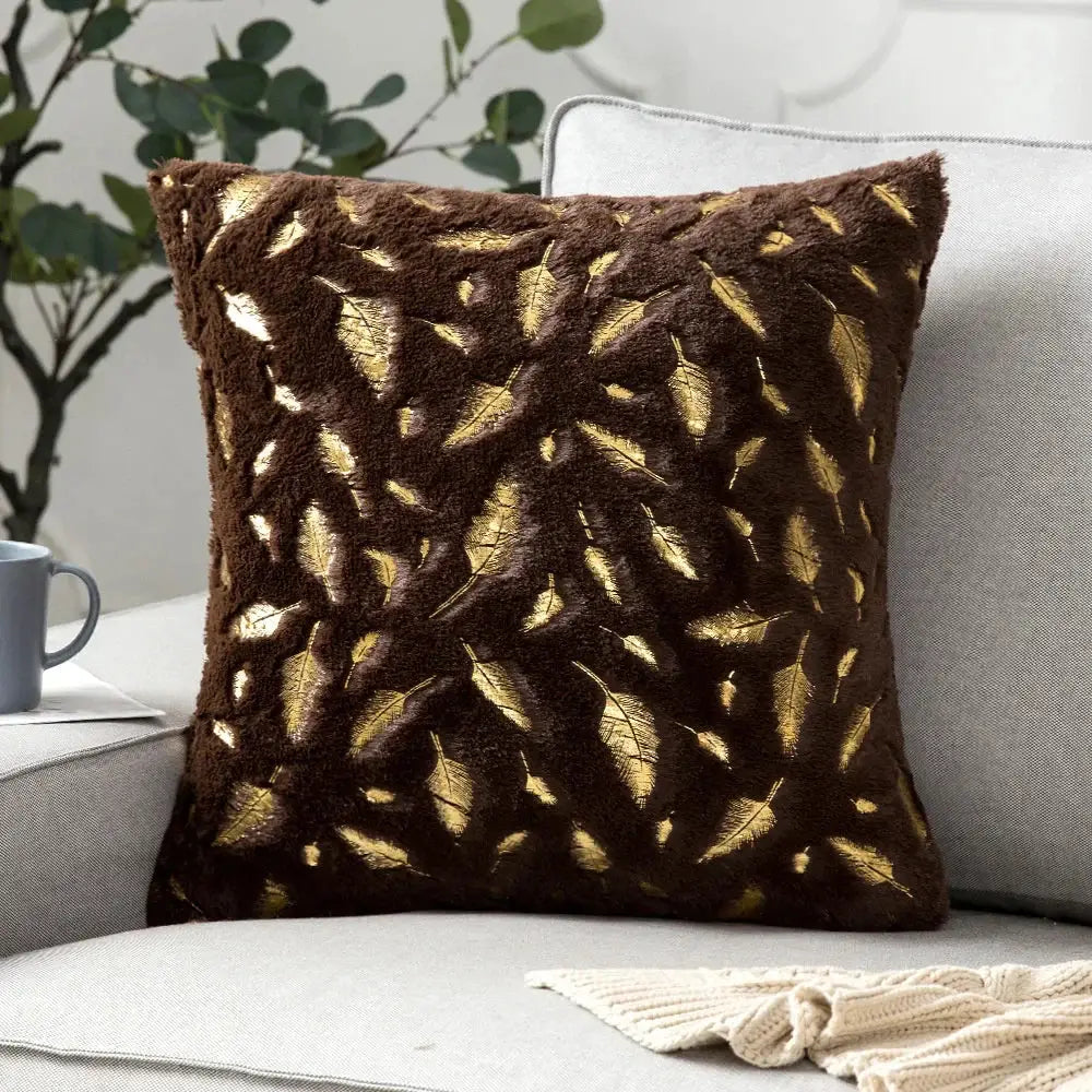 Luxury white & gold fur cushion cover bedroom pillow case