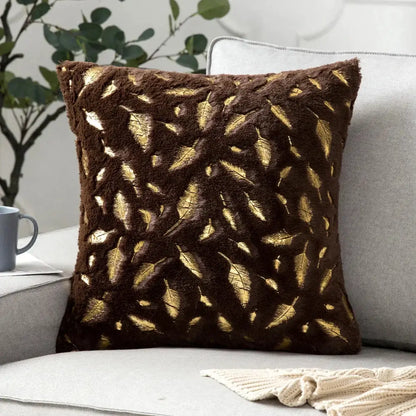 Luxury white & gold fur cushion cover bedroom pillow case