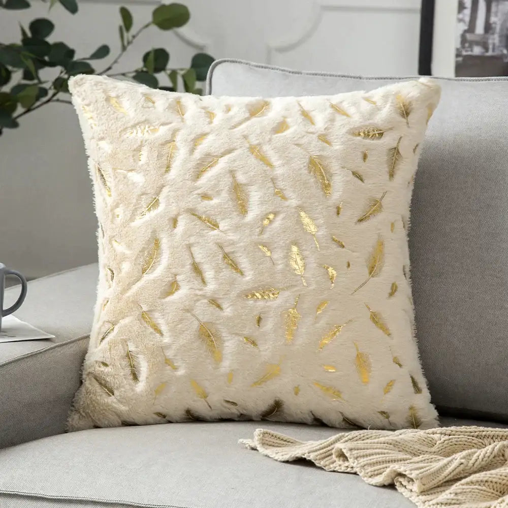 Luxury white & gold fur cushion cover bedroom pillow case