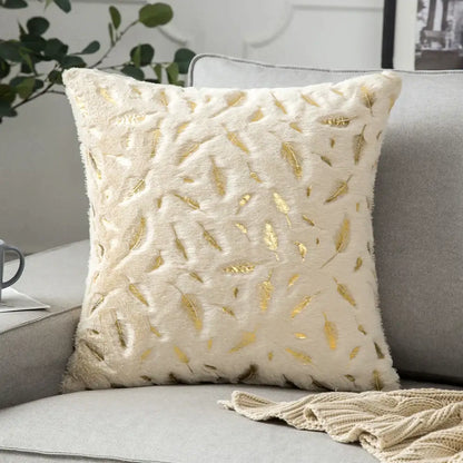 Luxury white & gold fur cushion cover bedroom pillow case