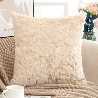 Luxury white & gold fur cushion cover bedroom pillow case