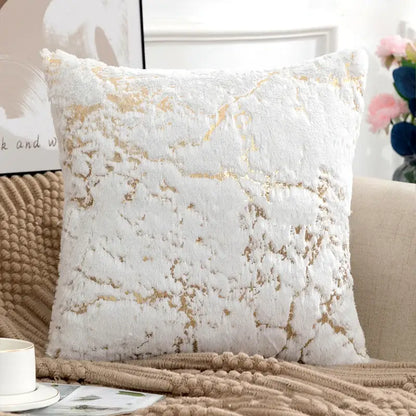 Luxury white & gold fur cushion cover bedroom pillow case