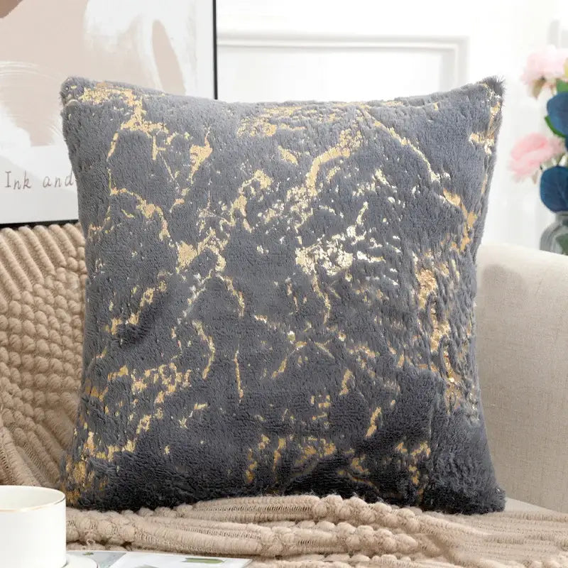 Luxury white & gold fur cushion cover bedroom pillow case
