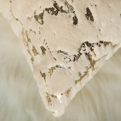 Luxury white & gold fur cushion cover bedroom pillow case