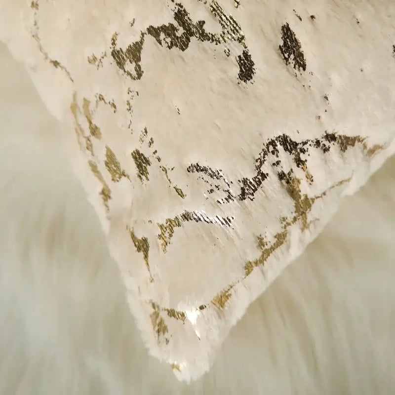 Luxury white & gold fur cushion cover bedroom pillow case