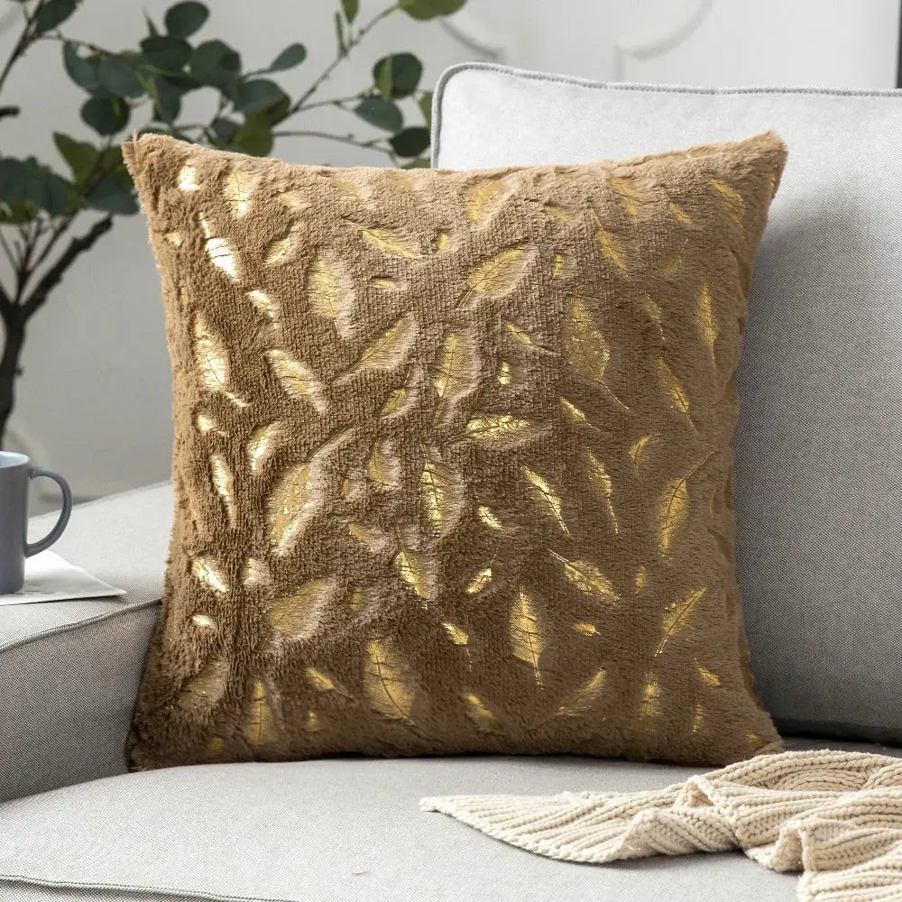 Luxury white & gold fur cushion cover bedroom pillow case