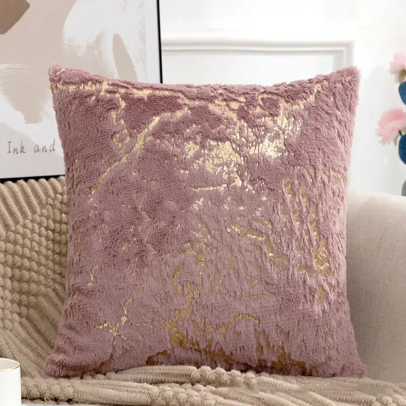 Luxury white & gold fur cushion cover bedroom pillow case