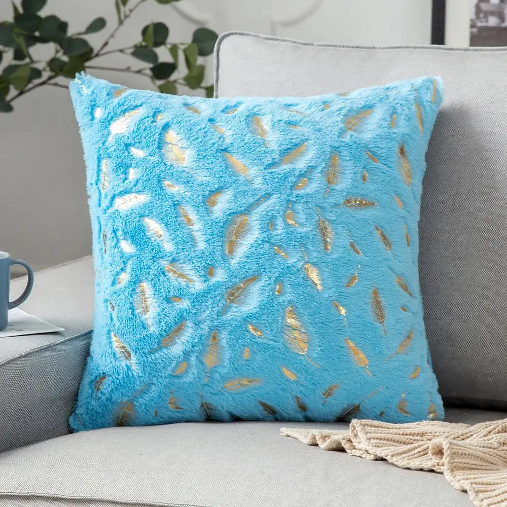 Luxury white & gold fur cushion cover bedroom pillow case
