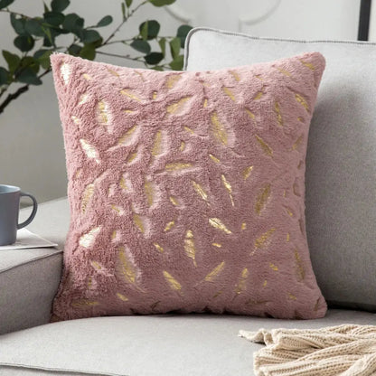 Luxury white & gold fur cushion cover bedroom pillow case
