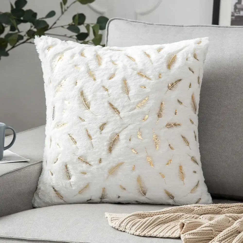Luxury white & gold fur cushion cover bedroom pillow case