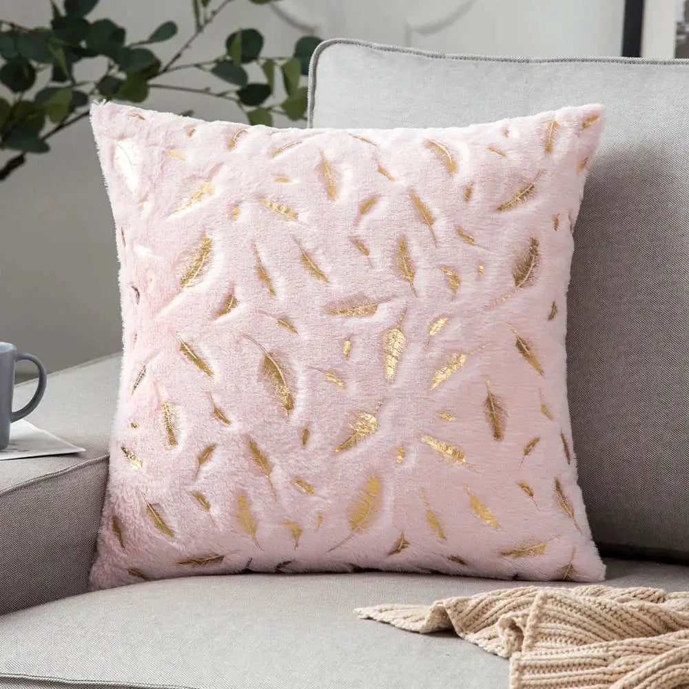Luxury white & gold fur cushion cover bedroom pillow case
