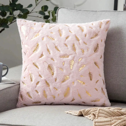 Luxury white & gold fur cushion cover bedroom pillow case