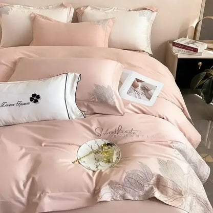Luxury white & silver embroidered cotton bedding set bedroom duvet cover