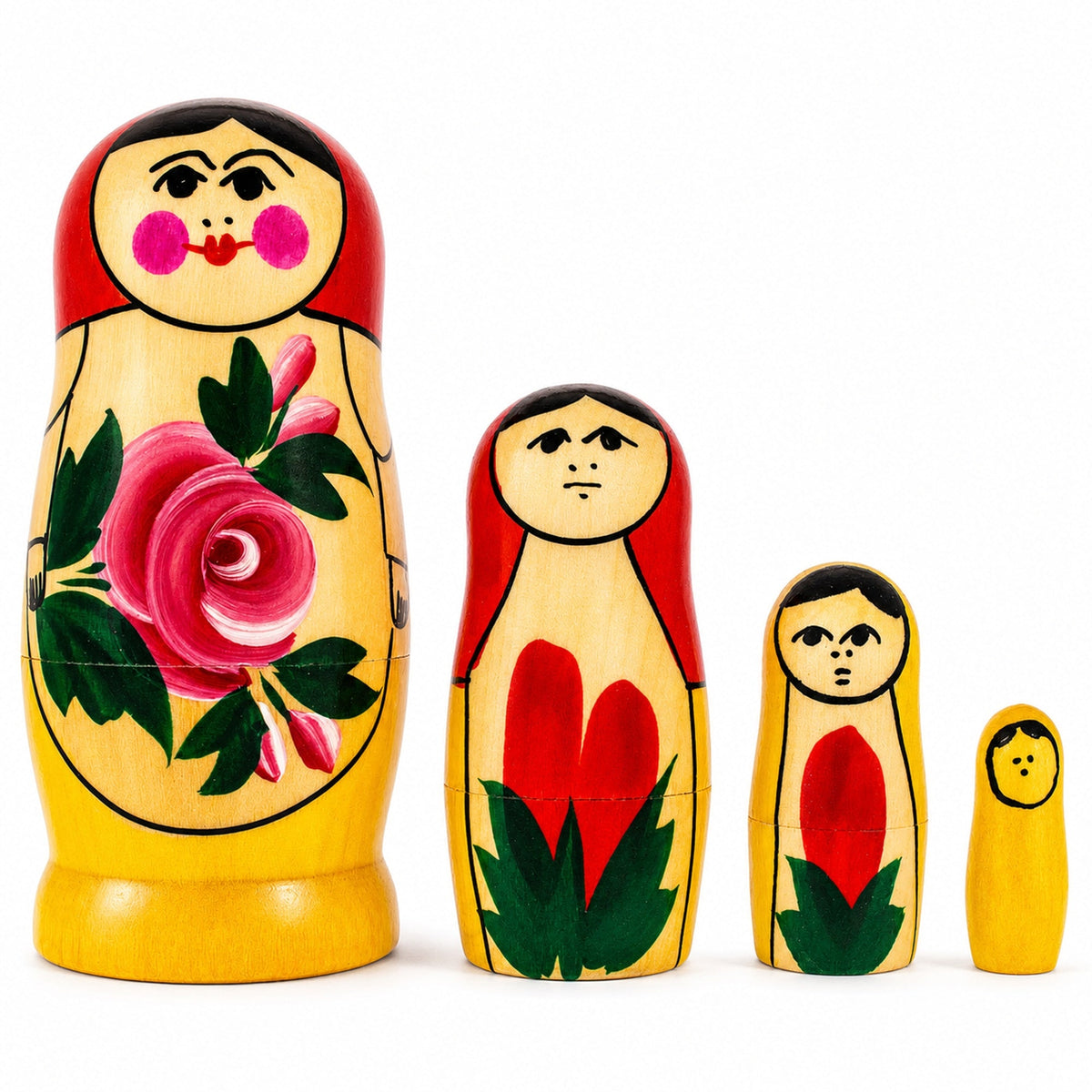 Set of 4 Semenov Style Red Scarf Wooden Nesting Dolls