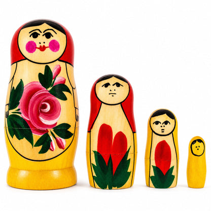Set of 4 Semenov Style Red Scarf Wooden Nesting Dolls