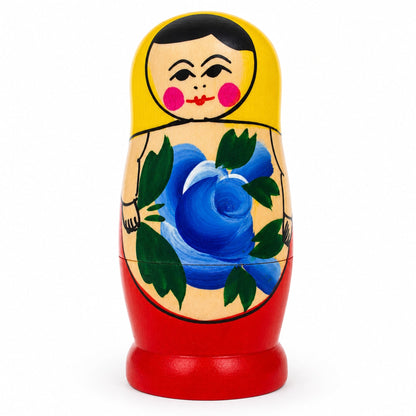 4 Pieces Girl with Yellow Scarf Matryoshka Wooden Nesting Dolls
