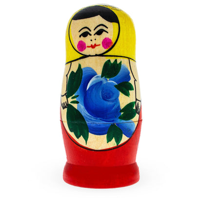 4 Pieces Girl with Yellow Scarf Matryoshka Wooden Nesting Dolls