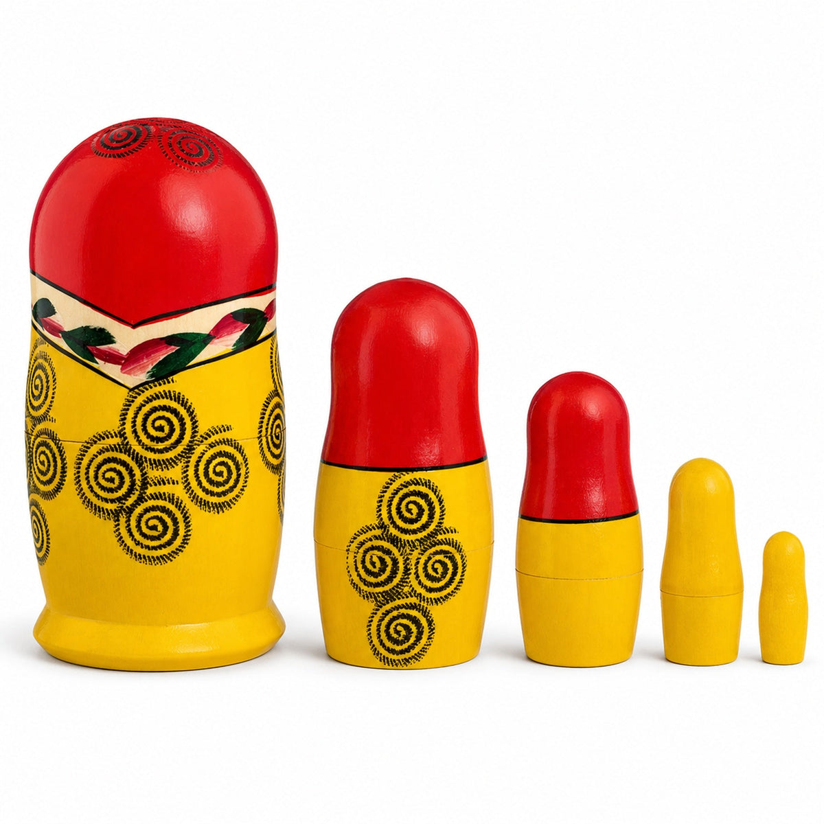 Set of 5 Semenov Style Red Scarf Matryoshka Wooden Nesting Dolls
