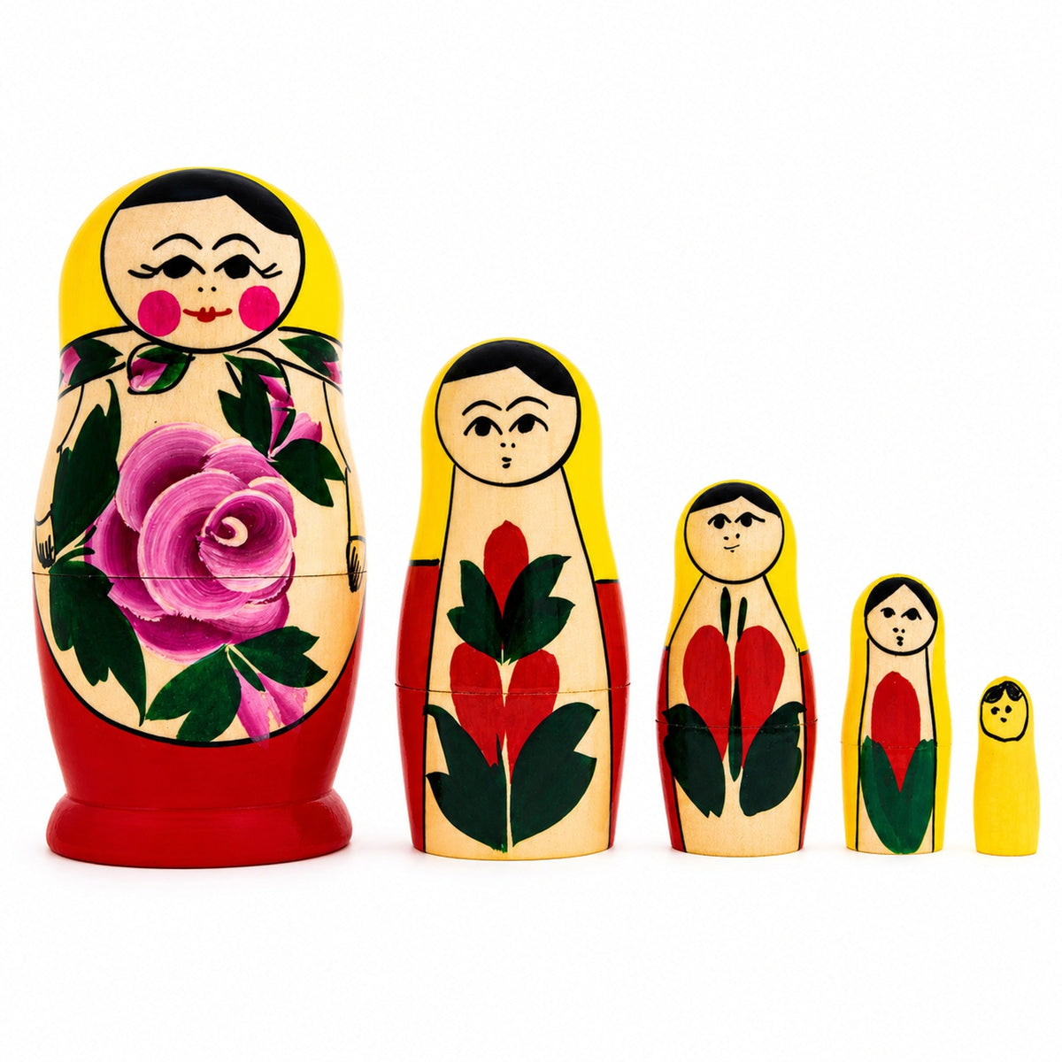 Set of 5 Traditional Style Matryoshka Wooden Nesting Dolls