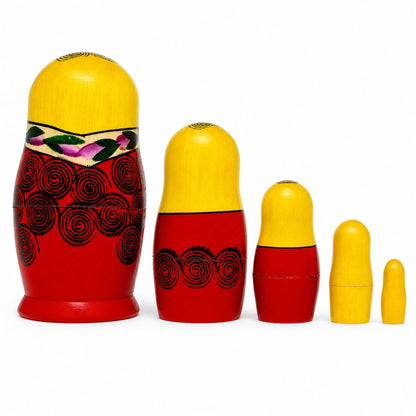 Set of 5 Traditional Style Matryoshka Wooden Nesting Dolls