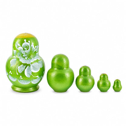 Green Color with White Flowers Wooden  Nesting Dolls