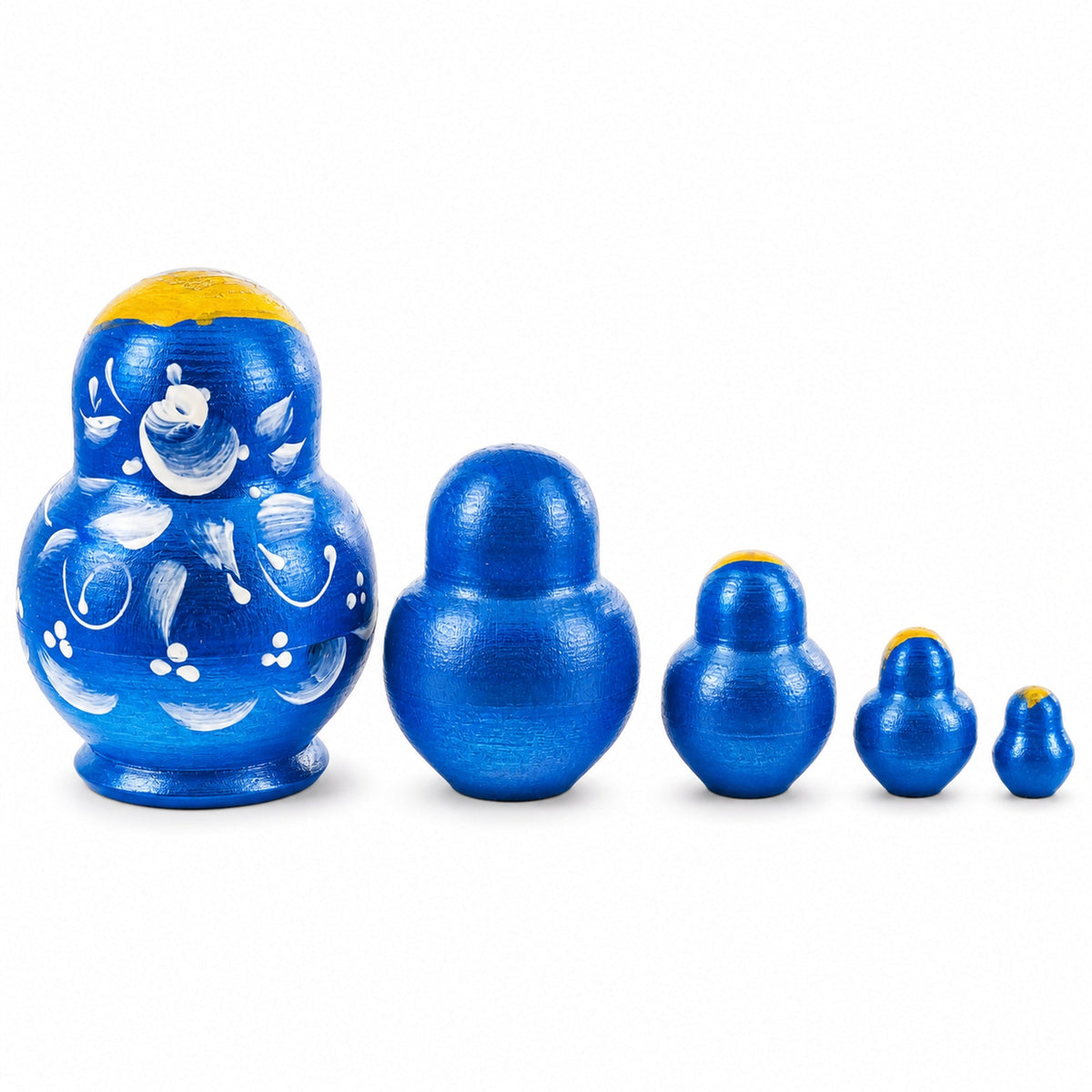 Blue Color with White Ornament Wooden  Nesting Dolls