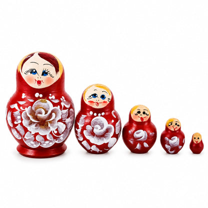 Velvet Color with White Flowers Wooden  Nesting Dolls