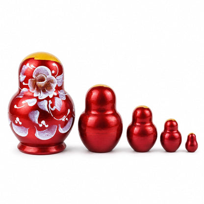 Velvet Color with White Flowers Wooden  Nesting Dolls