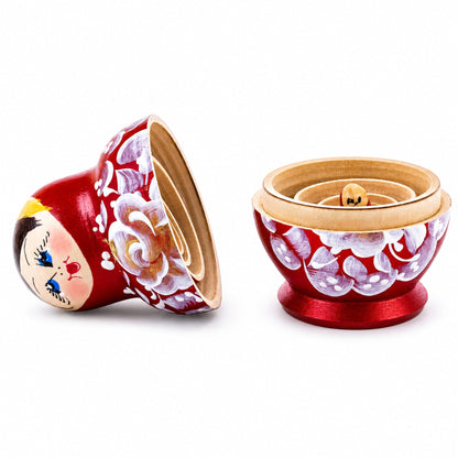 Velvet Color with White Flowers Wooden  Nesting Dolls