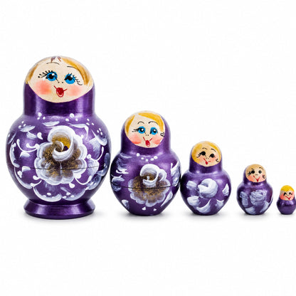 Bourbon Color with White Flowers Wooden  Nesting Dolls
