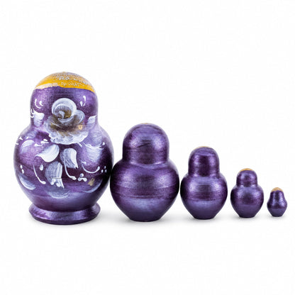 Bourbon Color with White Flowers Wooden  Nesting Dolls