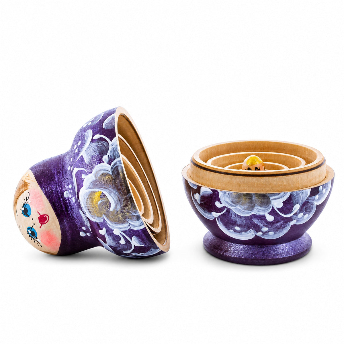 Bourbon Color with White Flowers Wooden  Nesting Dolls