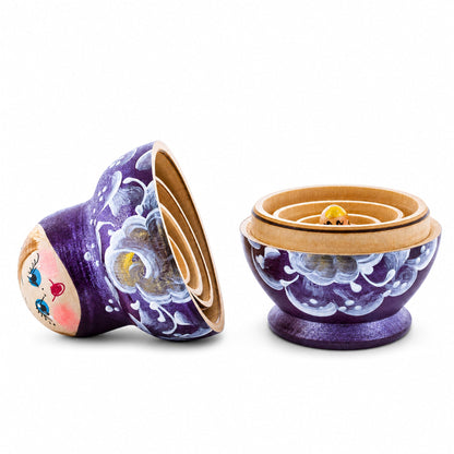 Bourbon Color with White Flowers Wooden  Nesting Dolls