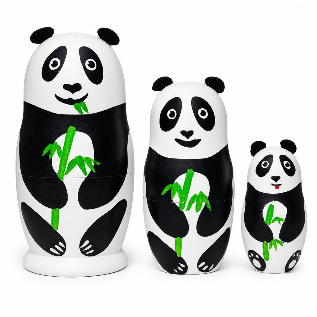 Set of 3 Panda Family Wooden Nesting Dolls