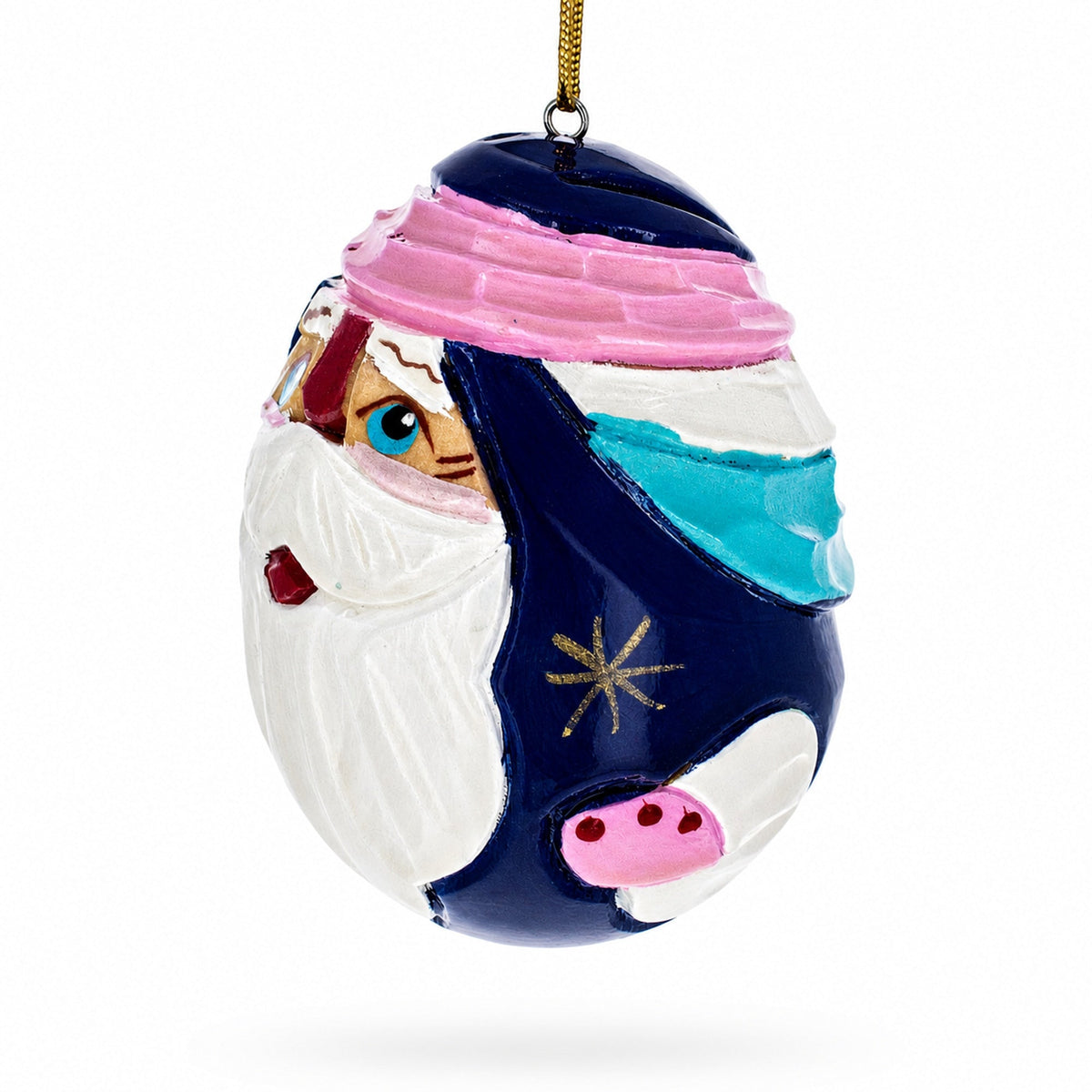 Santa Carved Wood Hand Painted Ornament