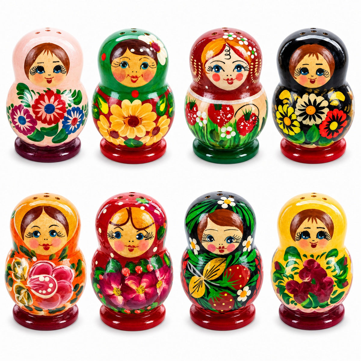 Set of 2 Red Salt and Pepper Shakers Nesting Dolls in Assortment (Styles May Vary)