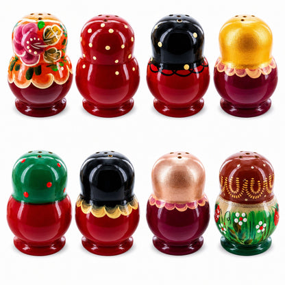 Set of 2 Red Salt and Pepper Shakers Nesting Dolls in Assortment (Styles May Vary)