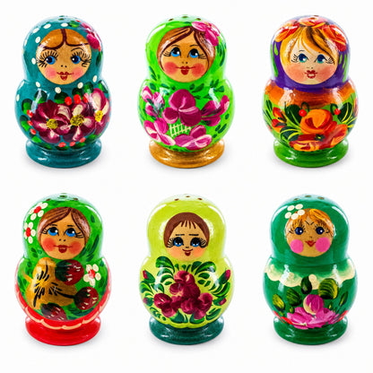Set of 2 Green Salt and Pepper Shakers Nesting Dolls in Assortment (Styles May Vary)