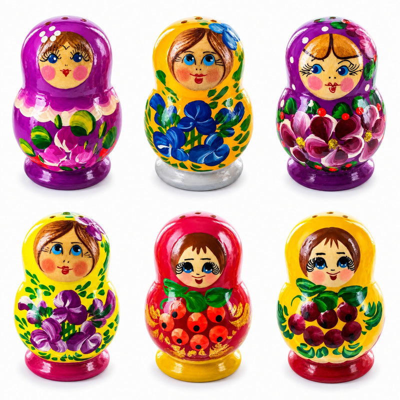 Set of 2 Salt and Pepper Shakers Nesting Dolls in Assortment (Colors May Vary)