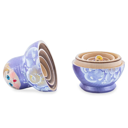 Purple Color with White Color Flowers Wooden  Nesting Dolls
