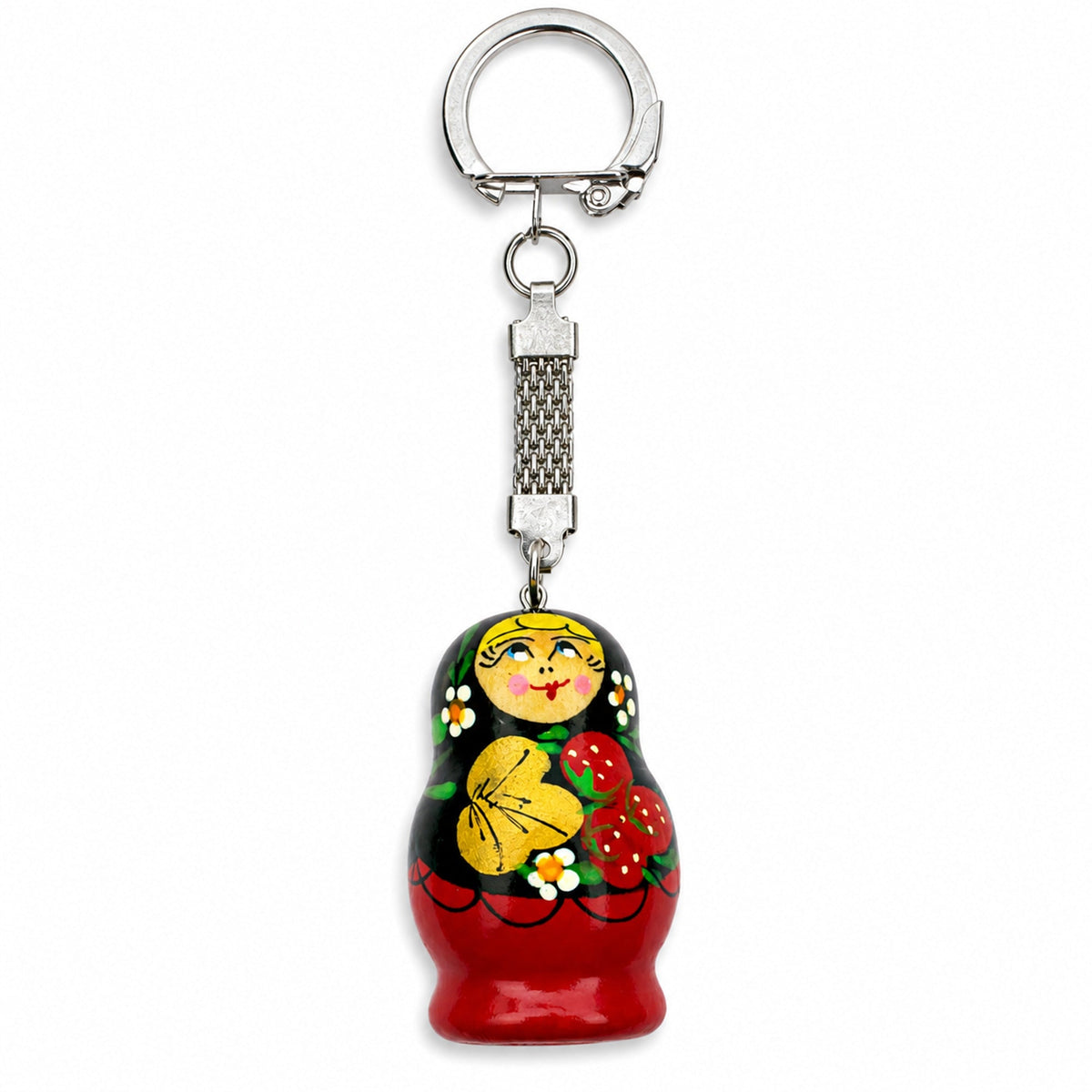 Strawberry Nesting Doll Wooden Key Chains 4 Inches