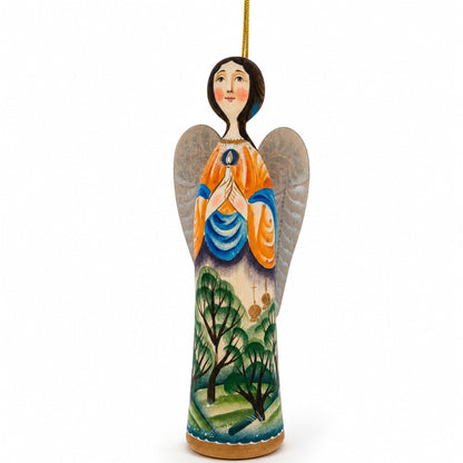 Wooden Hand Carved Angel Figurine Christmas Ornament 5.6 Inches