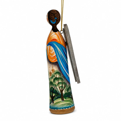 Wooden Hand Carved Angel Figurine Christmas Ornament 5.6 Inches
