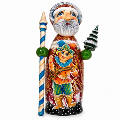 Hand Carved Solid Wood Santa Did Moroz Nesting Dolls 9.5 Inches