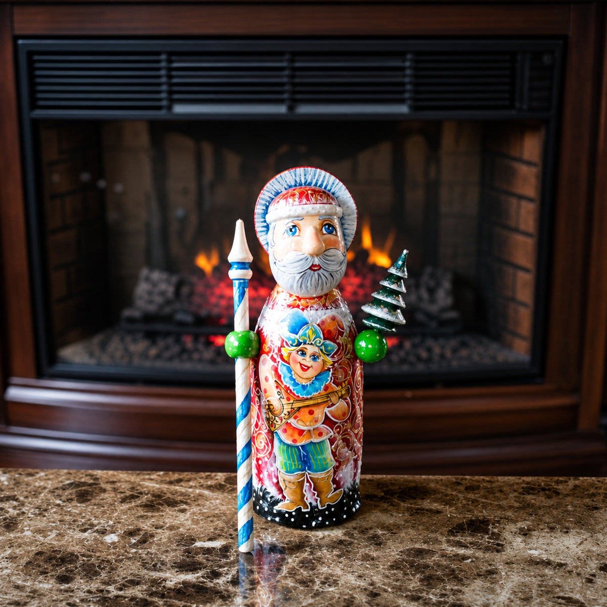 Hand Carved Solid Wood Santa Did Moroz Nesting Dolls 9.5 Inches