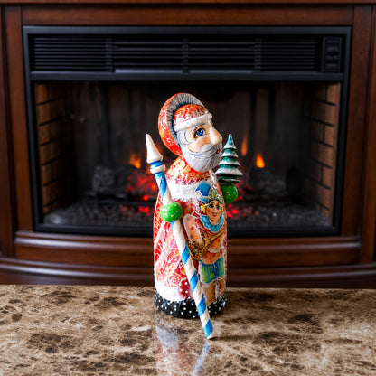 Hand Carved Solid Wood Santa Did Moroz Nesting Dolls 9.5 Inches