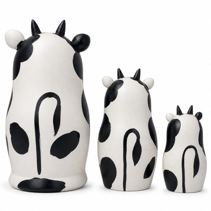 Set of 3 Spotted Cow Family Animal Nesting Figurines 5.5 Inches