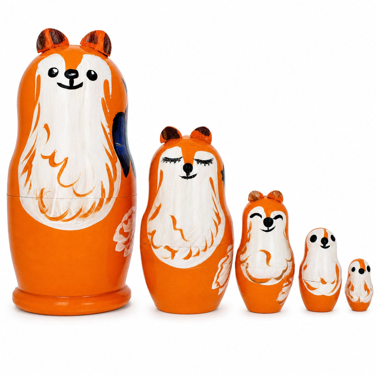 Set of 5 Fox Family Wooden Nesting Figurines
