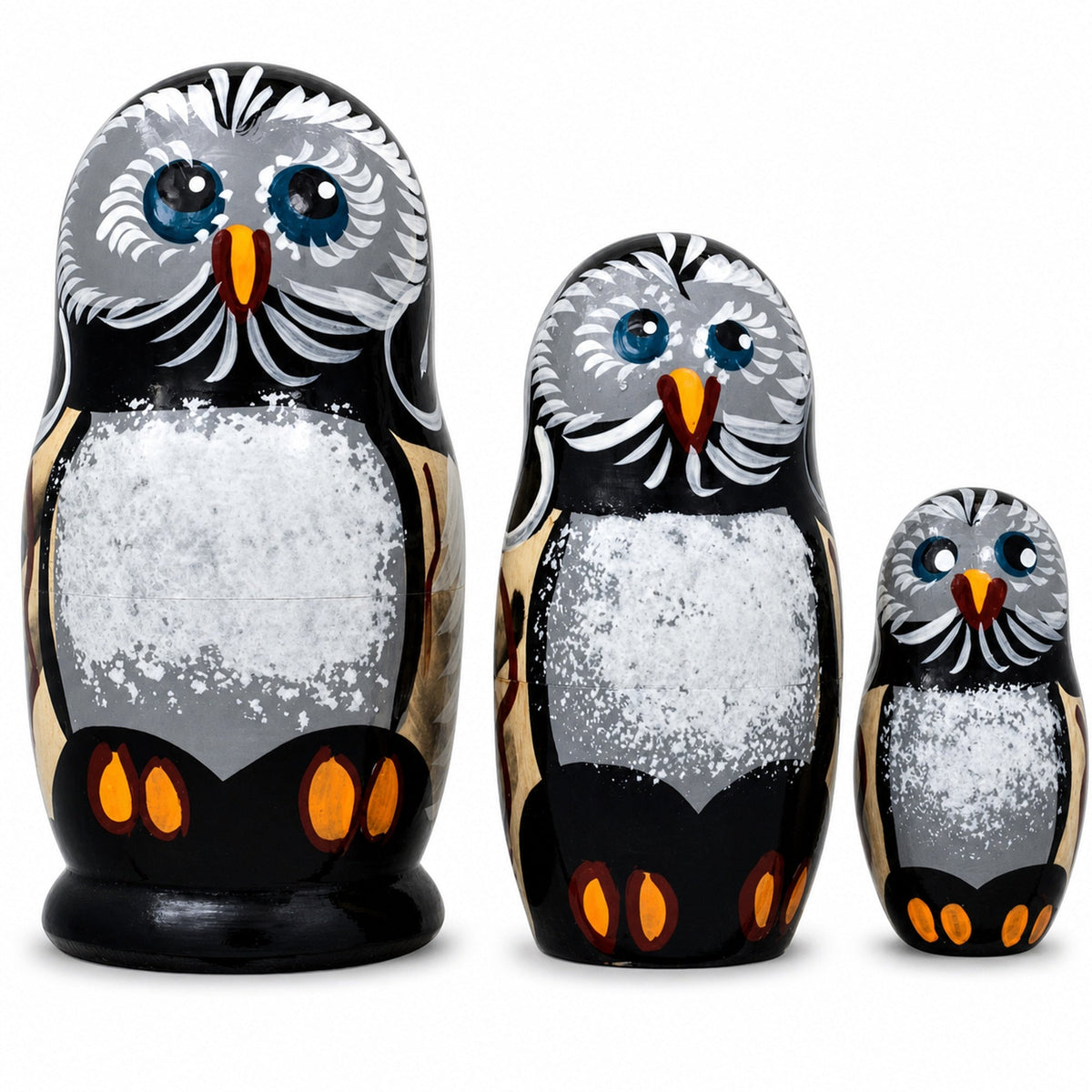 Set of 3 Owl Family Wooden Nesting Dolls 4.25 Inches
