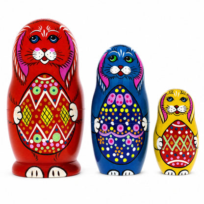 Set of 3 Bunnies with Easter Eggs Nesting Dolls